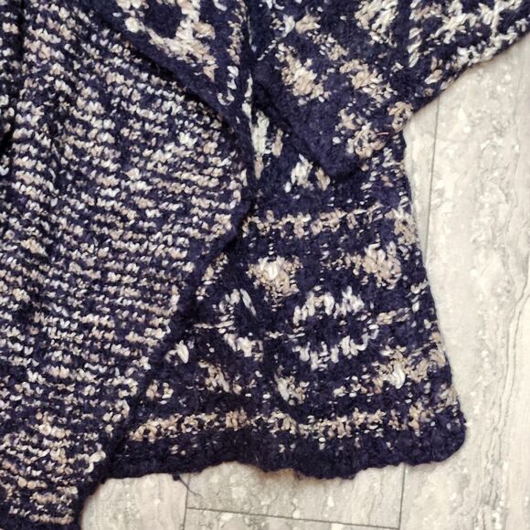 🇬🇪🔹️Lucky Blue Intarsia Chunky Knit Open Cascading Cardigan Sweater Large - Picture 10 of 12